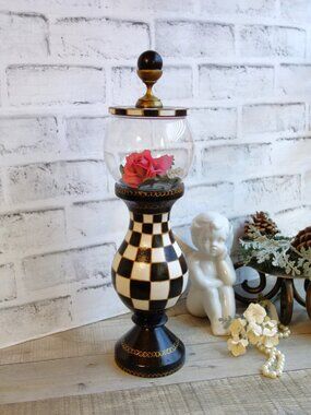 Reverse Cloche Checked Mantle Decor Checkered Candlestick Checked Centerpiece